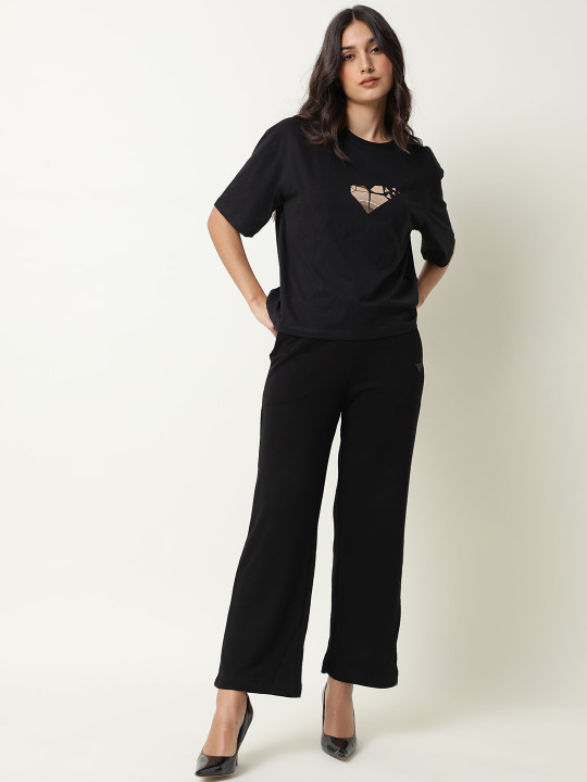 RAREISM Women Black Solid Relaxed Fit Track Pants
