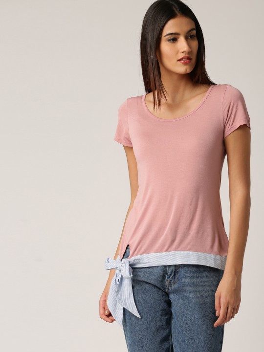 from Deepika Padukone Women Pink Solid T-shirt M
