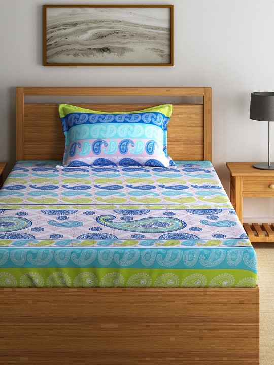 Blue Cotton 144 TC Single Bedsheet with 1 Pillow Cover