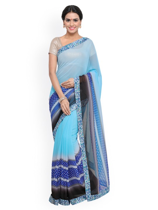 Blue Printed Poly Georgette Saree