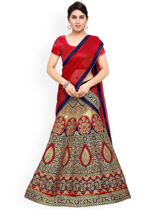Blue Patterned Jacquard Lehenga Choli with Dupatta