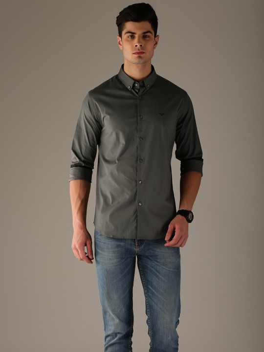 Men Grey Slim Fit Solid Party Shirt 52