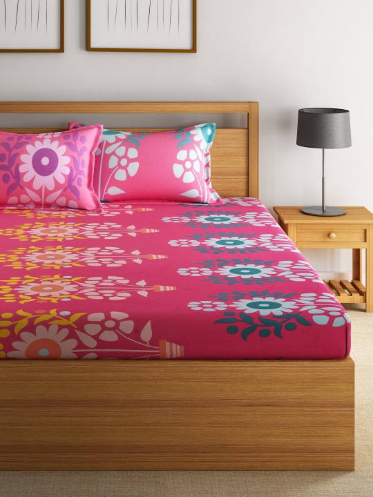 Pink Cotton 144 TC Double Bedsheet with 2 Pillow Cover
