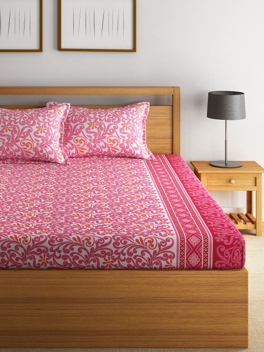 Pink Cotton 144 TC Double Bedsheet with 2 Pillow Cover