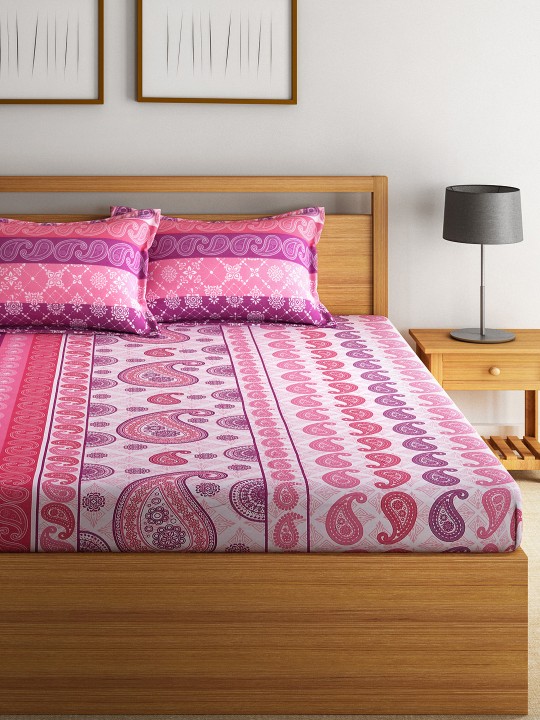 Pink Cotton 144 TC Double Bedsheet with 2 Pillow Cover