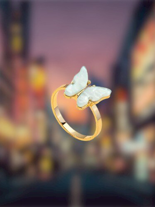 Pinapes Gold-Plated Enamelled & Butterfly-Charm Finger Ring