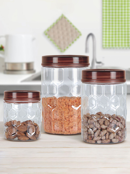 Milton Set Of 24 Brown Hexa Jars - 6Pcs x 270ml 6 Pcs x 665ml 6 Pcs x 1.24 L 6Pcs x 1.85 L