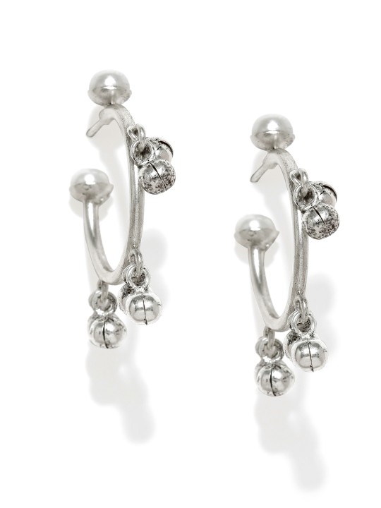 Oxidised Silver Circular Handcrafted Half Hoop Earrings
