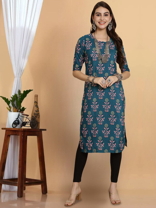 7Threads Women Floral Printed Thread Work Floral Crepe Anarkali Kurta