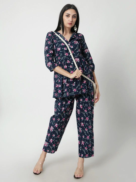 JANAKDULARI CREATION Women Floral Printed Pure Cotton Top With Trousers