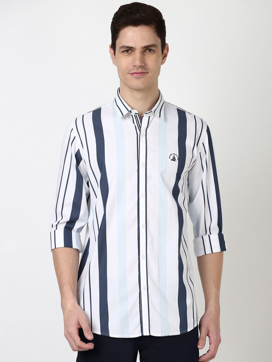 Peter England Men Spread Collar Striped Cotton Slim Fit Casual Shirt