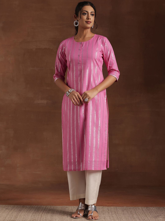 Gerua By Libas Striped Gotta Patti Cotton Straight Kurta