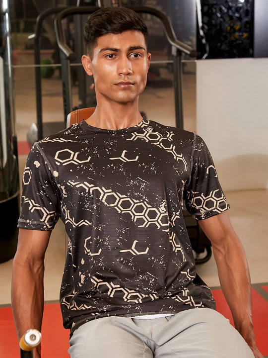 CS LIFE Men Abstract Printed Round Neck T-shirt