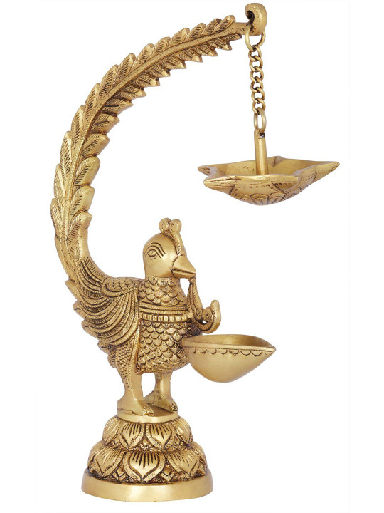 Exotic India Peacock Brass Handmade Diwali Diyas