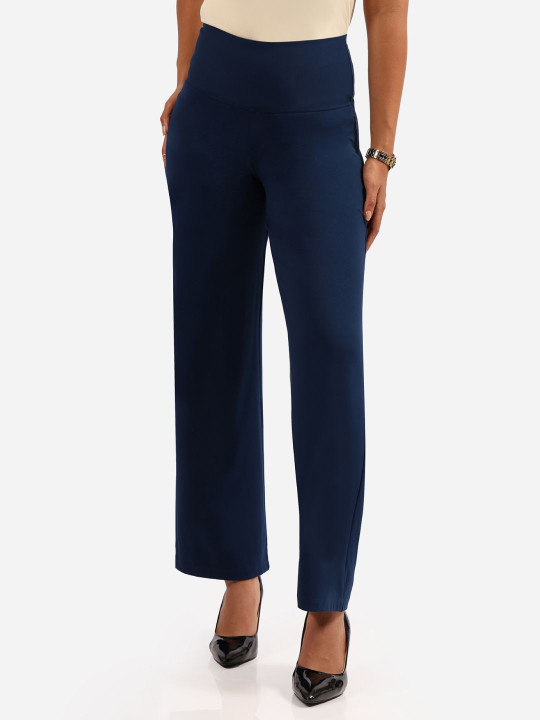 Blissclub Women Straight Fit High-Rise Wrinkle Free Trousers