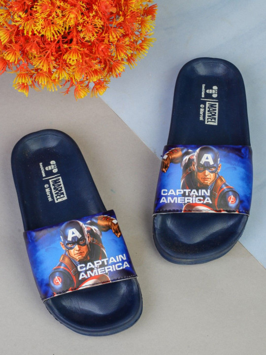 toothless Boys Blue Printed Wide Strap Anti Slip Base Comfort Sliders