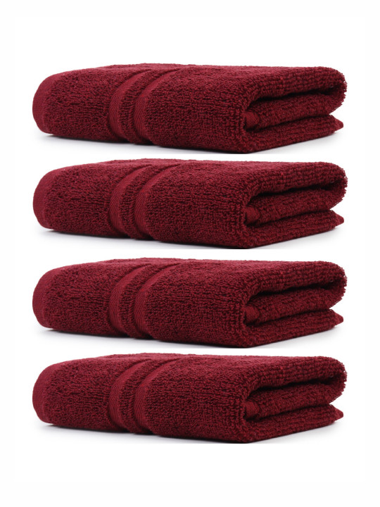 ZAHYA Maroon Set of 4 Terry Cotton Hand Towels