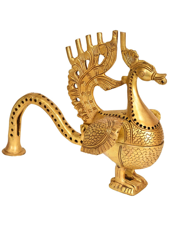 Exotic India Peacock Brass Handmade Durga Puja Dhoop Dani