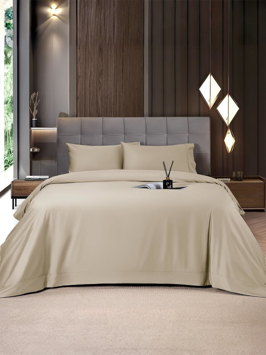 MUSH Beige Bamboo Anti-Microbial 400 TC King Superfine Bedsheet with 2 Pillow Covers-108 x 108 inches