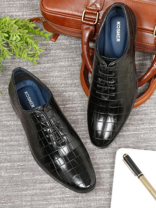 Kosher Men Textured Formal Lace Up Derbys