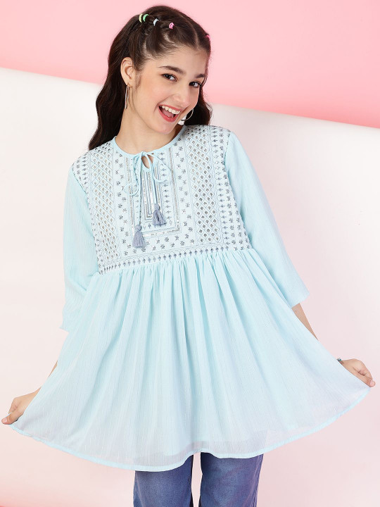 BAESD Embroidered Keyhole Neck Georgette Top