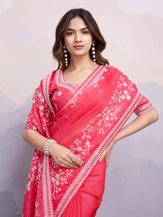 VAIRAGEE Floral Embroidered Organza Saree