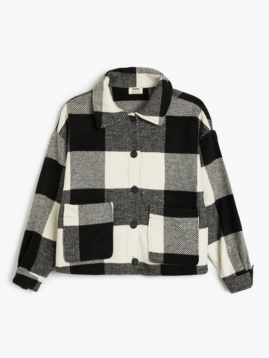 Koton Girls Striped Longline Tailored Jacket with Patchwork