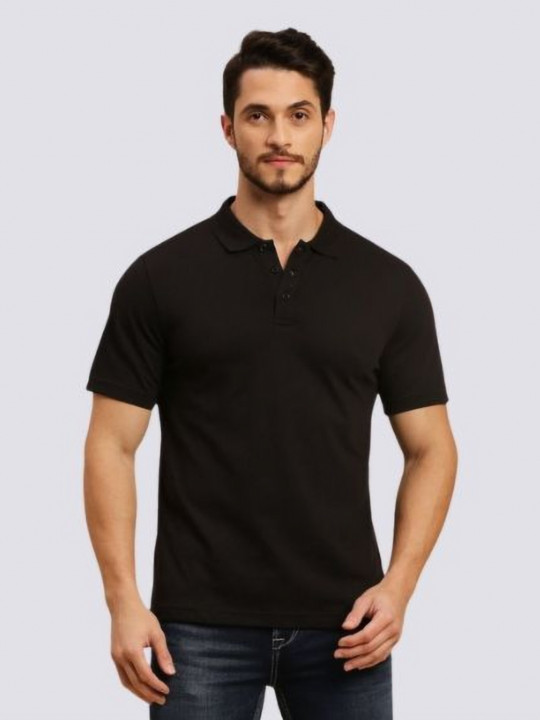 playR Men Dri-FIT Solid Polo Collar Cotton T-shirt