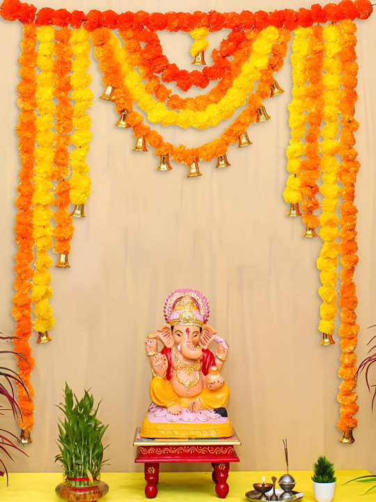Artisyn Orange & Gold Marigold Decorative Toran Hanging for Main Door