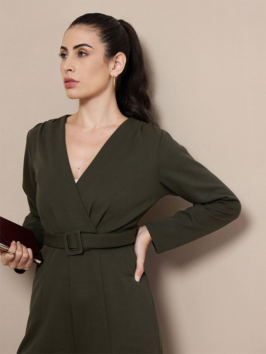 SASSAFRAS worklyf V-Neck Belted Sleek Utility Basic Jumpsuit