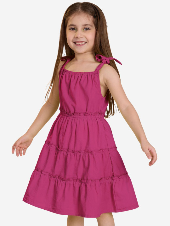 The Souled Store Girls Fit and Flair Solid Pink Dresses
