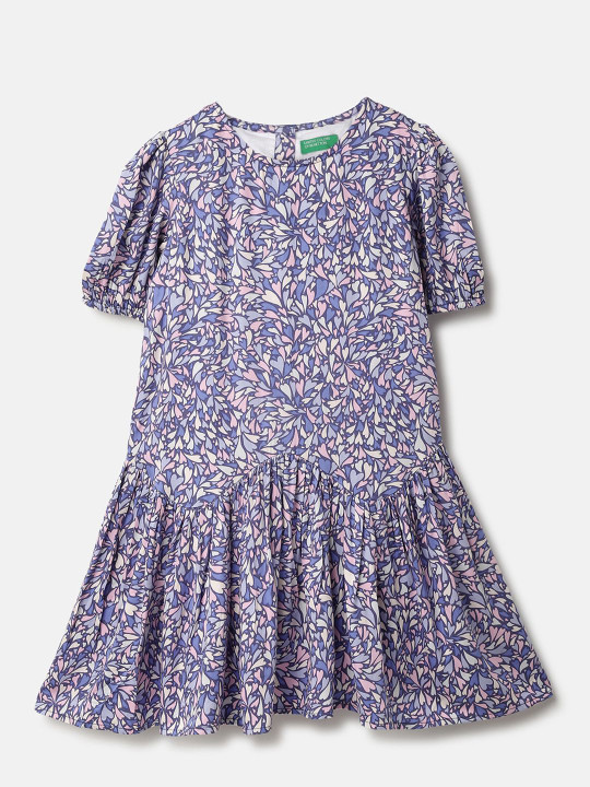 United Colors of Benetton Girls Floral Print Drop-Waist Dress