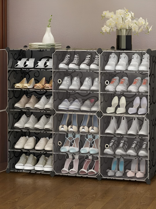 KriShyam Black 36 Pairs Tower 6 Door Portable Shoe Rack