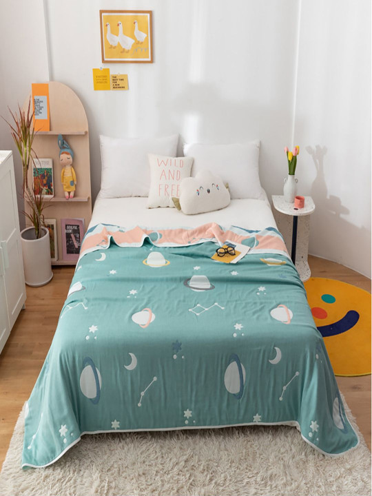 JC HOME Green & White Geometric AC Room 400 GSM Single Bed Quilt