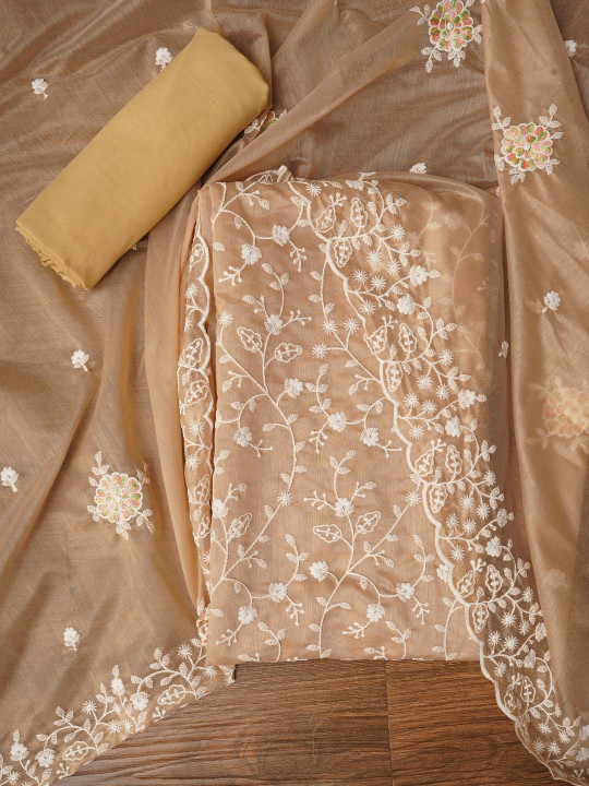 Jaipur Kurti Cotton Lucknowi Embroidered Dress Material with Dupatta