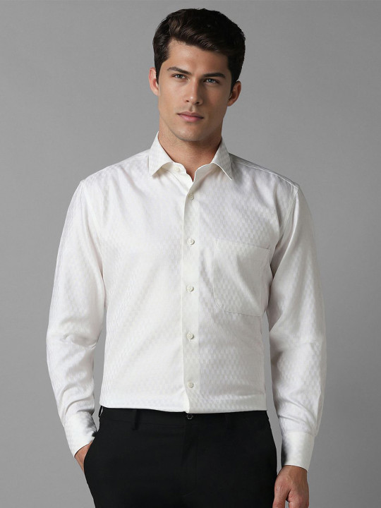 Luxure by Louis Philippe Men Classic Spread Collar Solid Cotton Formal Shirt
