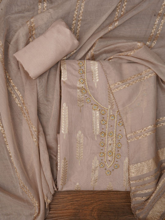 Jaipur Kurti Unstitched Zari Silk Blend Dress Material With Dupatta