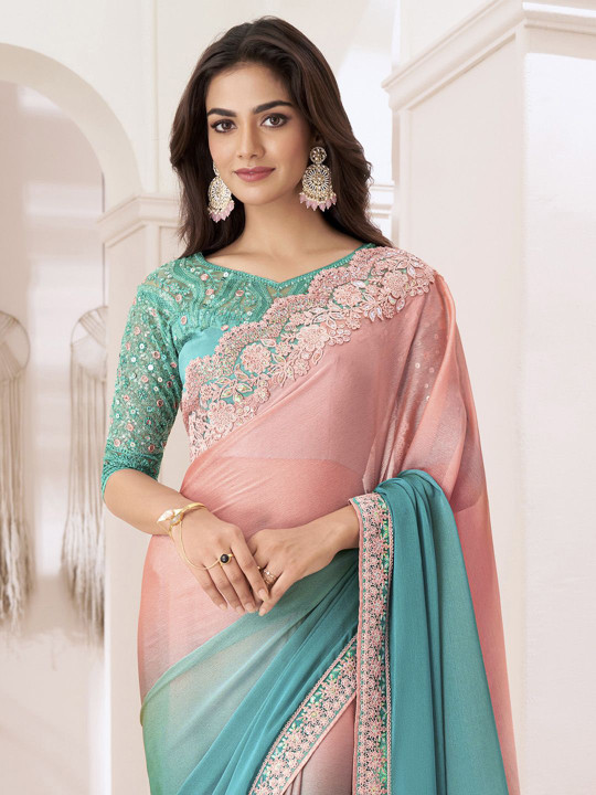 Mitera Ombre Sequinned Pure Chiffon Saree