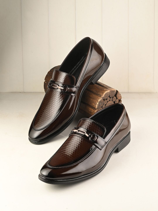 HERE&NOW Men Textured Leather Formal Slip-On Shoes