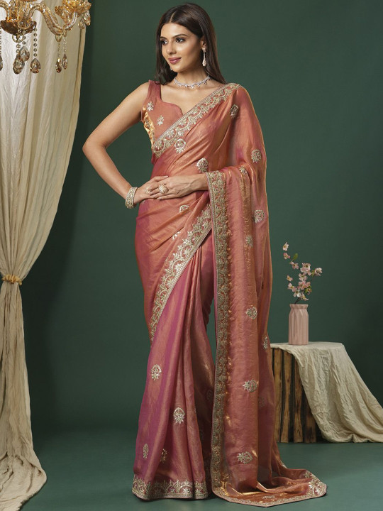 Saree mall Embellished Embroidered Satin Heavy Work Sarees