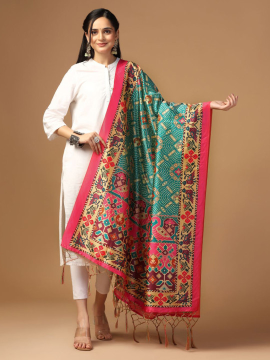 Kaizen TEXO FAB Ethnic Motifs Printed Assam Silk Dupatta