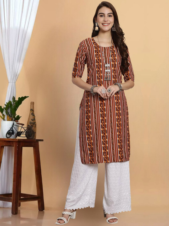 7Threads Ethnic Motifs Printed Straight Kurta