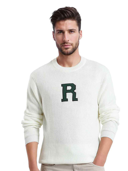 RARE RABBIT Men Applique Crew Neck Full Sleeve Regular Fit Sweater