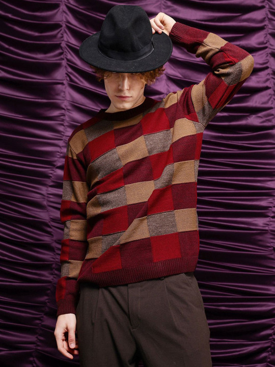 RARE RABBIT Men Jacquard Crew Neck Full Sleeve Regular Fit Sweater