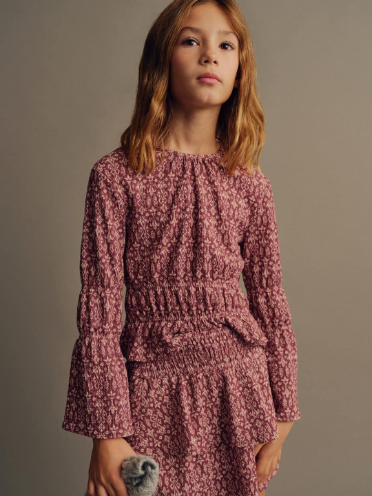 Mango Kids Girls Printed Bell Sleeve Blouson Top