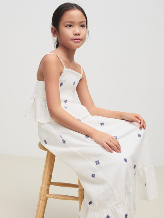 Mango Kids Girls Smocked Peplum Top with Embroidery