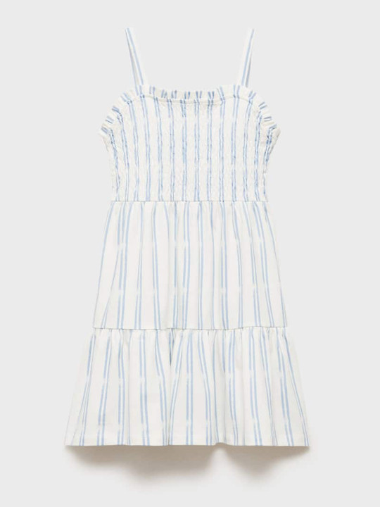 Mango Kids Girls Striped Pure Cotton Fit & Flare Dress with Smoked Detail