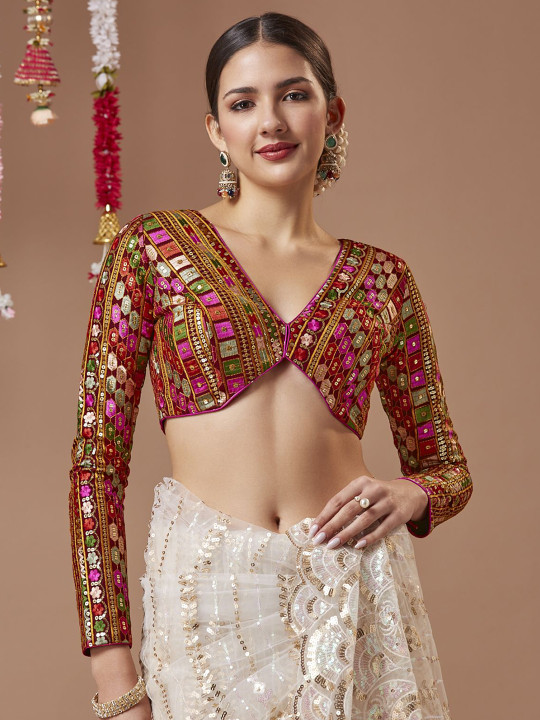 SALWAR STUDIO Georgette V Neck Saree Blouse