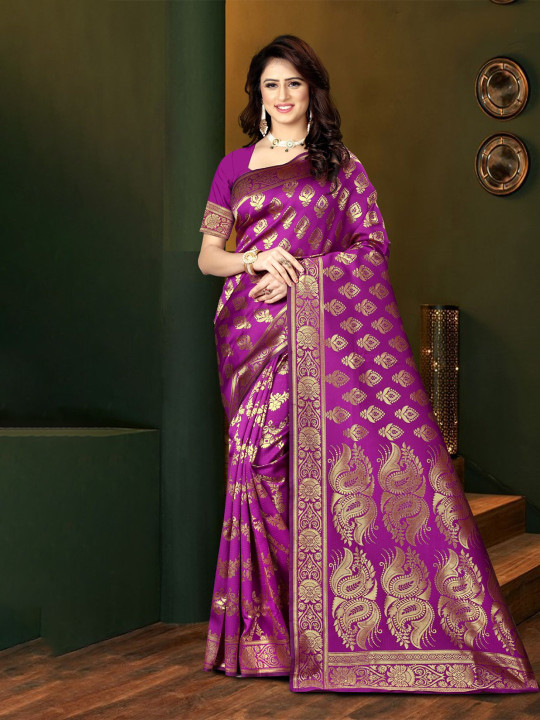 KALINI Woven Design Zari Silk Blend Kanjeevaram Saree
