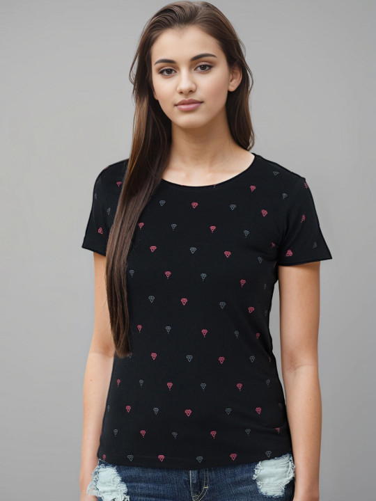 Huetrap Women Printed Pockets T-shirt